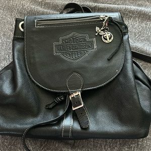 Harley Davison black leather backpack